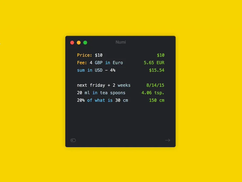 Interface Calculatrice Numi