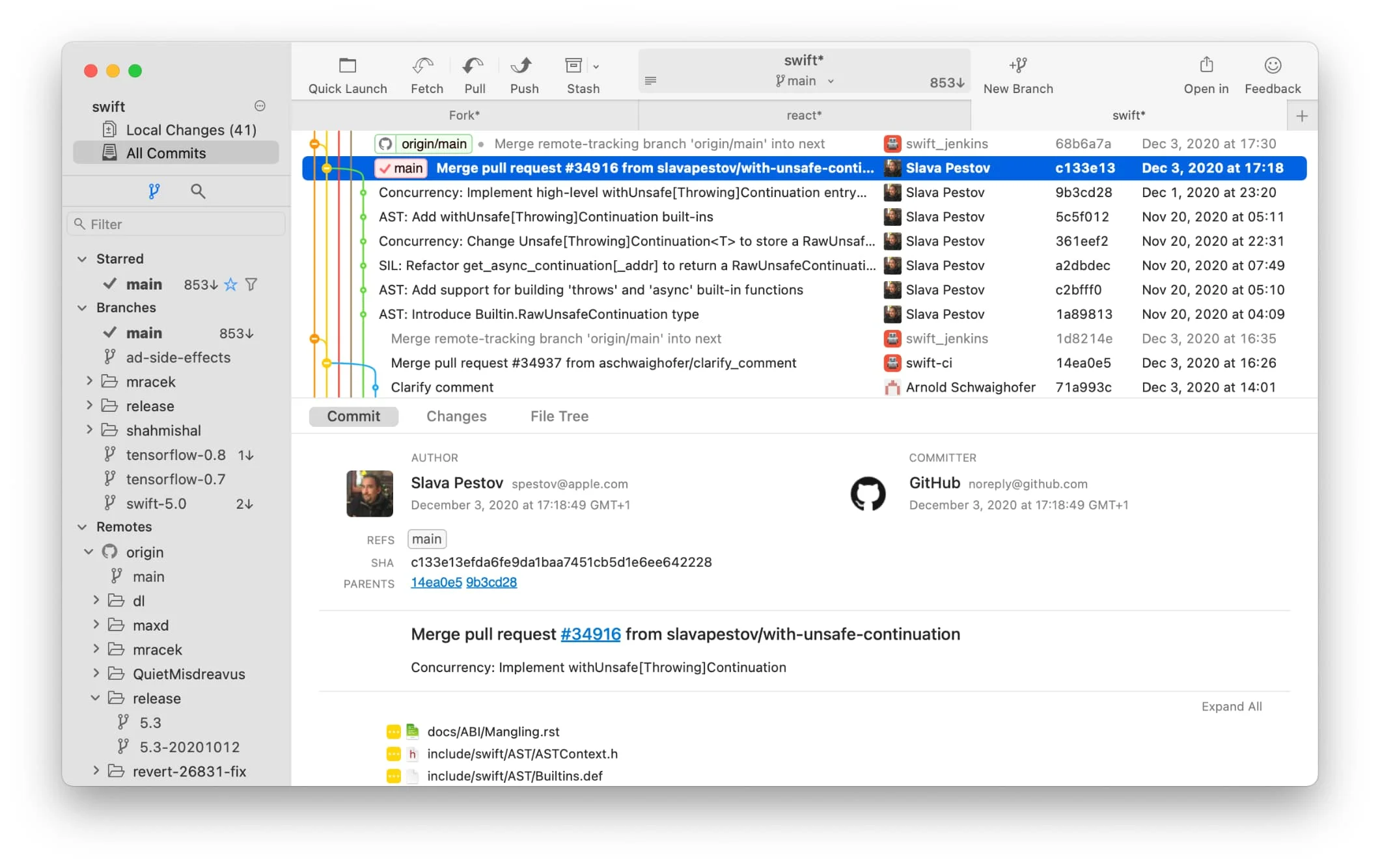 Fork Git Client - Main Interface