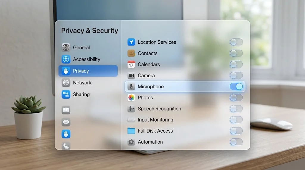 macOS System Settings Privacy and Security pane