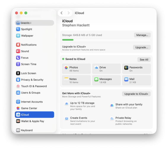 macOS Tahoe iCloud Settings