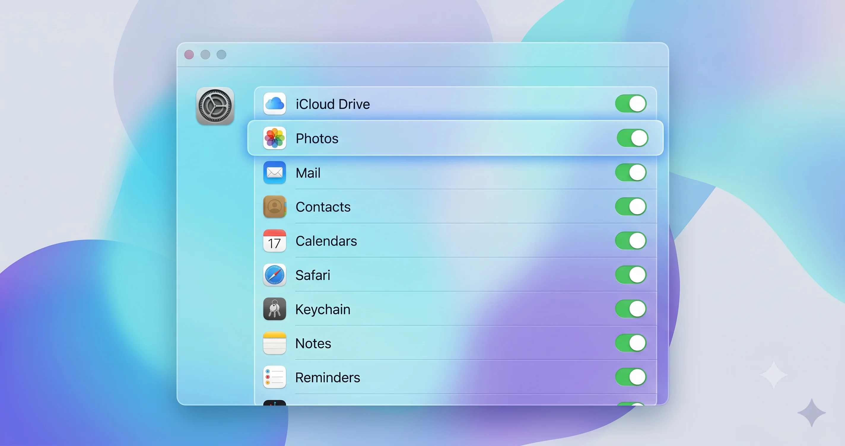 macOS Apple Account iCloud sync settings panel
