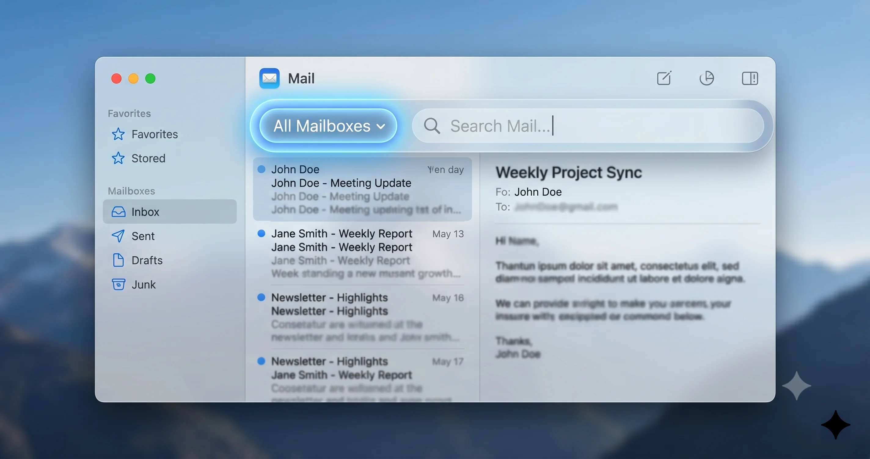 macOS Mail search bar with scope chip highlighted