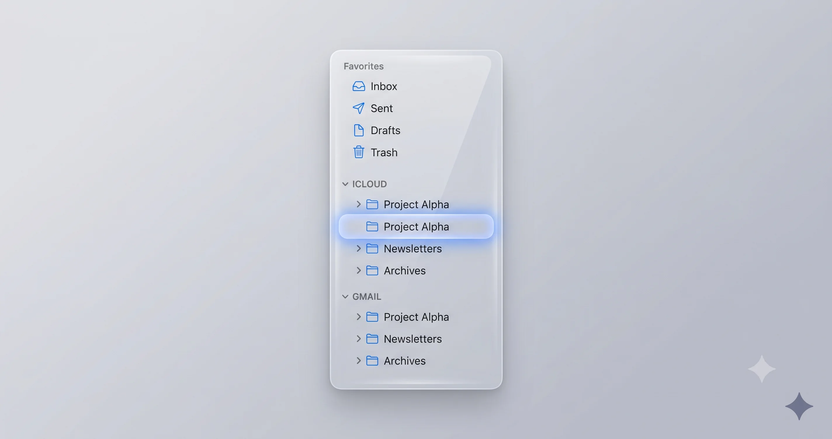 macOS Mail sidebar mailbox list with one highlighted