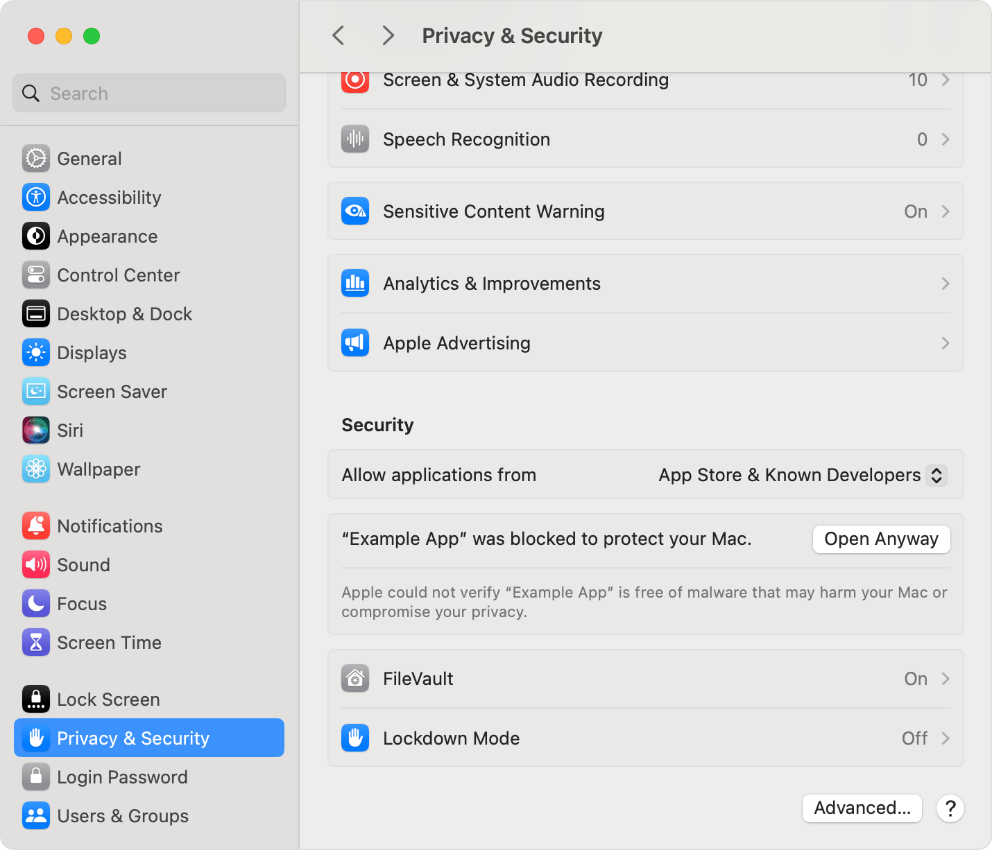 macOSのプライバシーとセキュリティ設定
