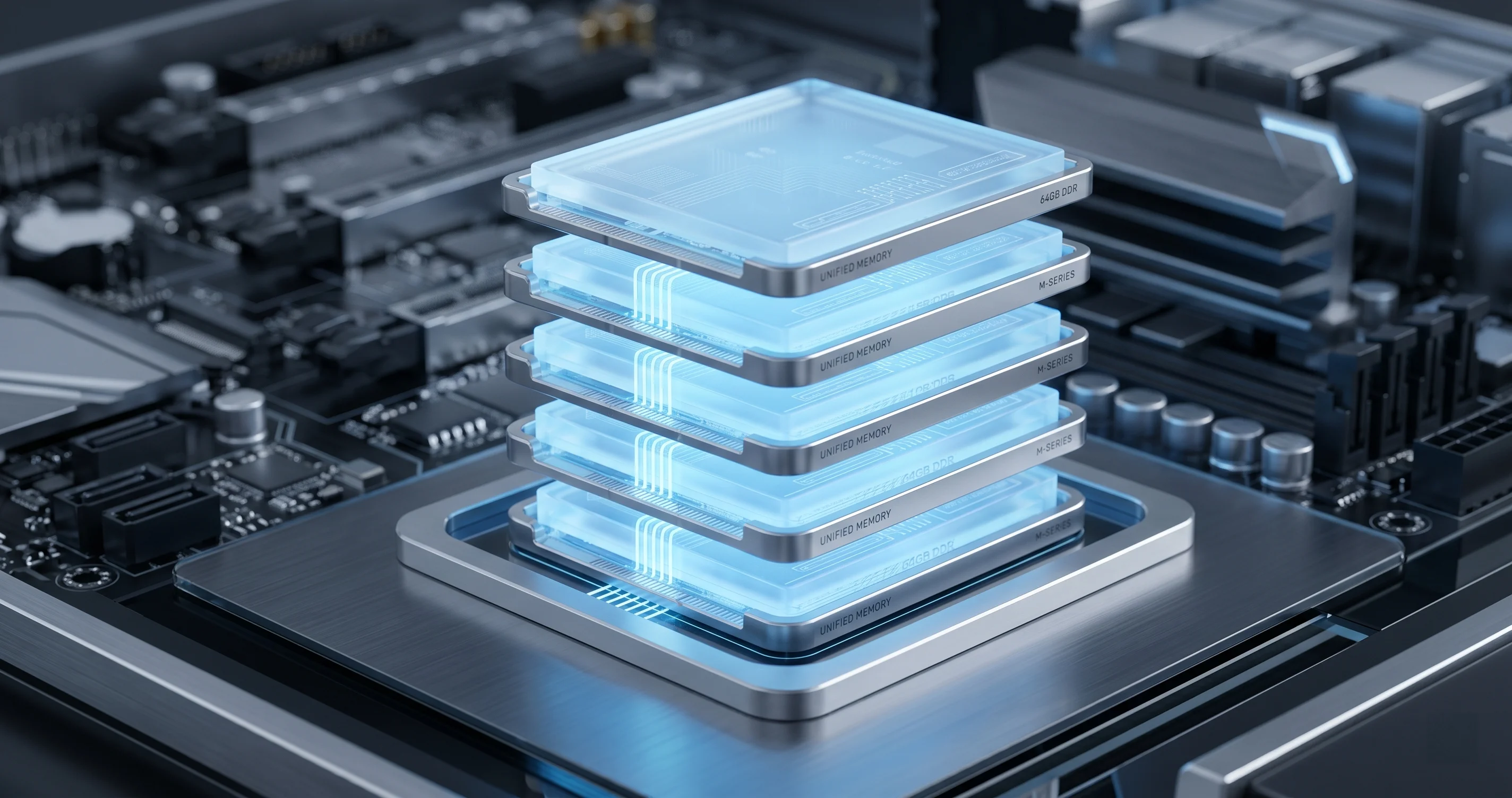 Unified memory modules illustrated as glowing chips