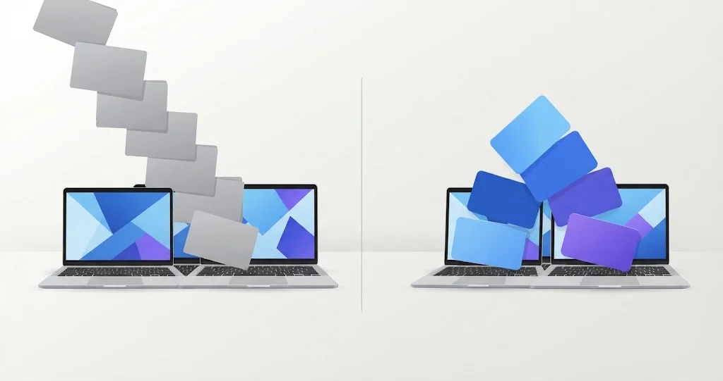 Two groups of Macs receiving different kinds of update policies side by side