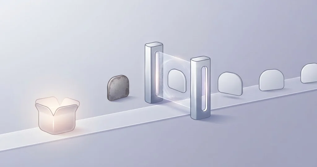 A package installer passing through a gate marked with a single architecture