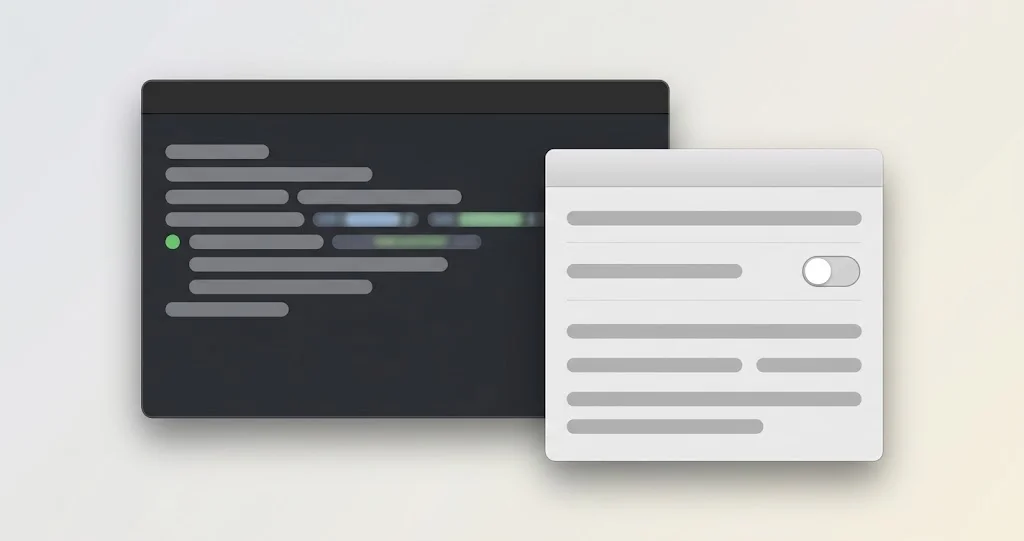 A Terminal window next to a Mac showing a system preference file being written