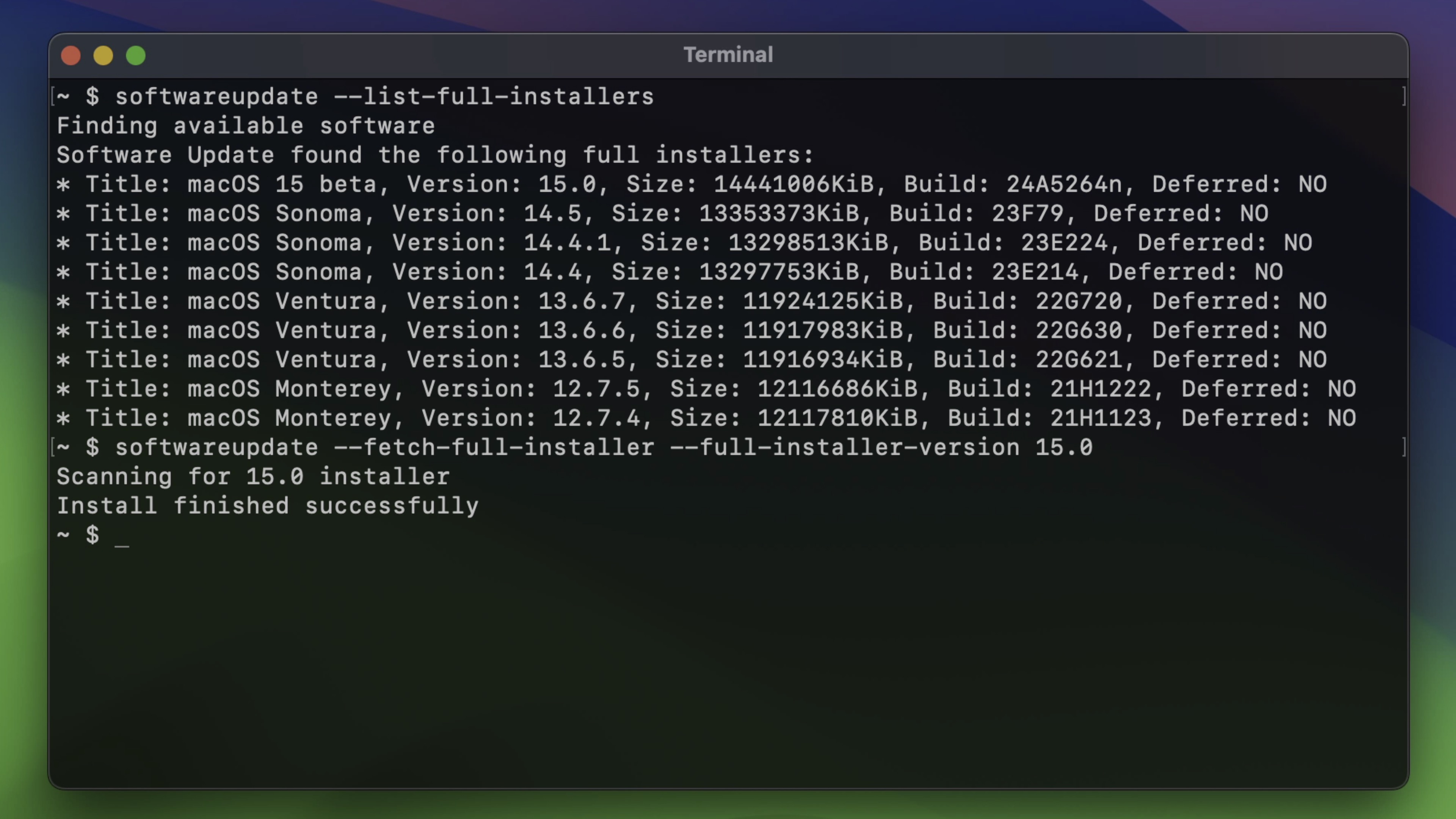 Download macOS Installer via Terminal
