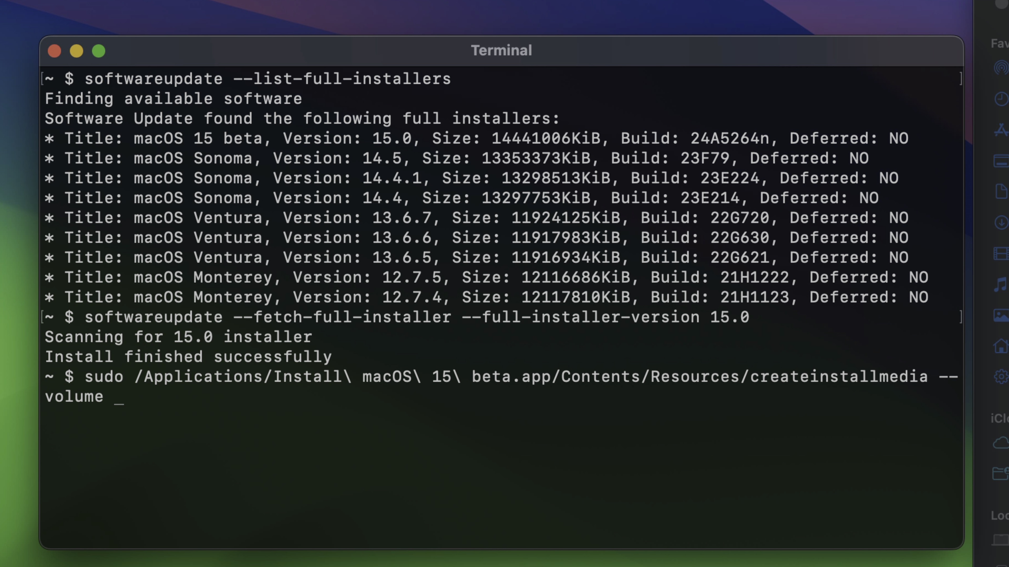 Terminal createinstallmedia Command
