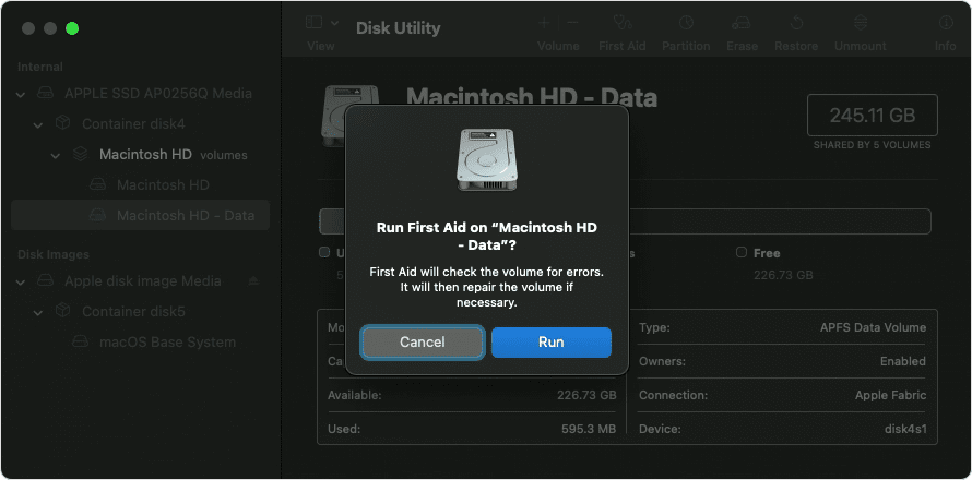 Disk Utility First Aid - Running disk repair