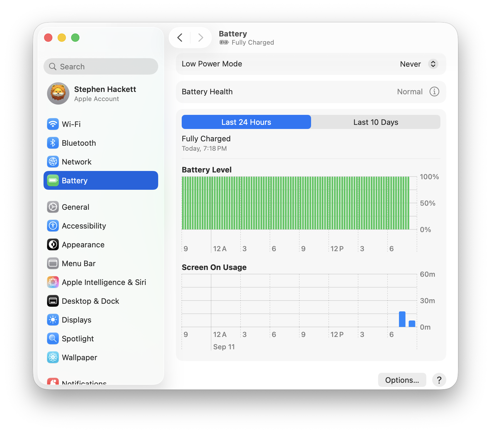 macOS Battery Settings