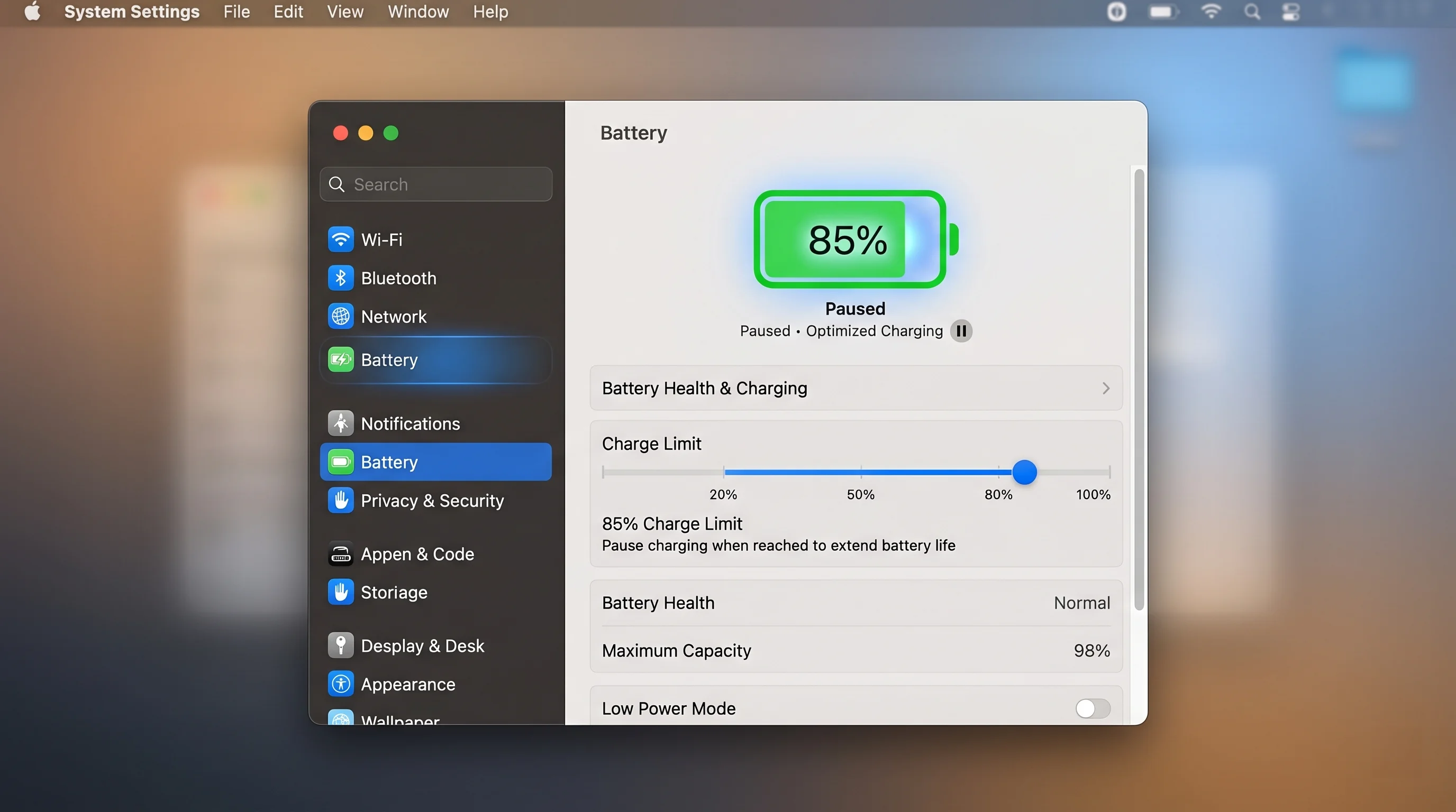 Battery Charge Limit Settings