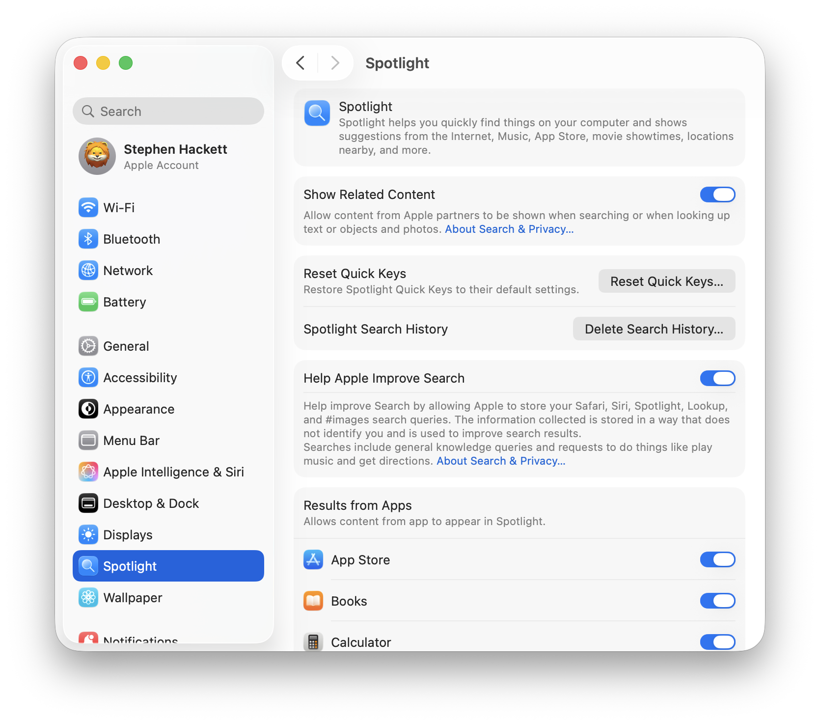 Настройки Spotlight в macOS Tahoe для управления индексацией и оптимизацией поиска