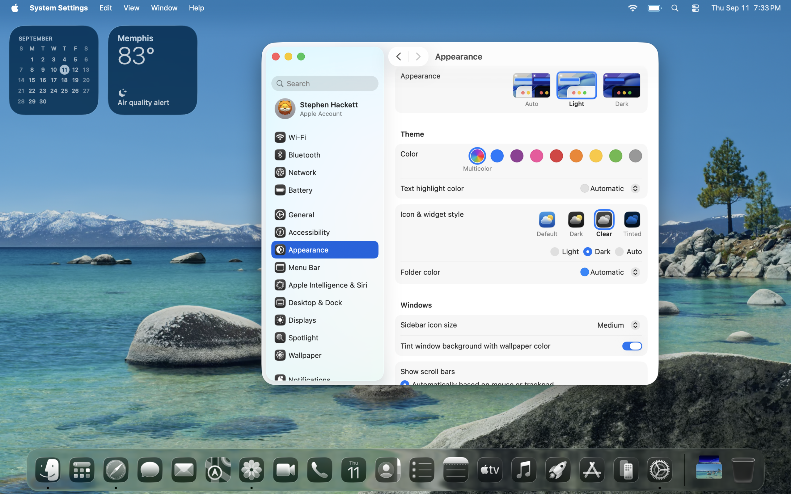 macOS Tahoe クリアダークの外観