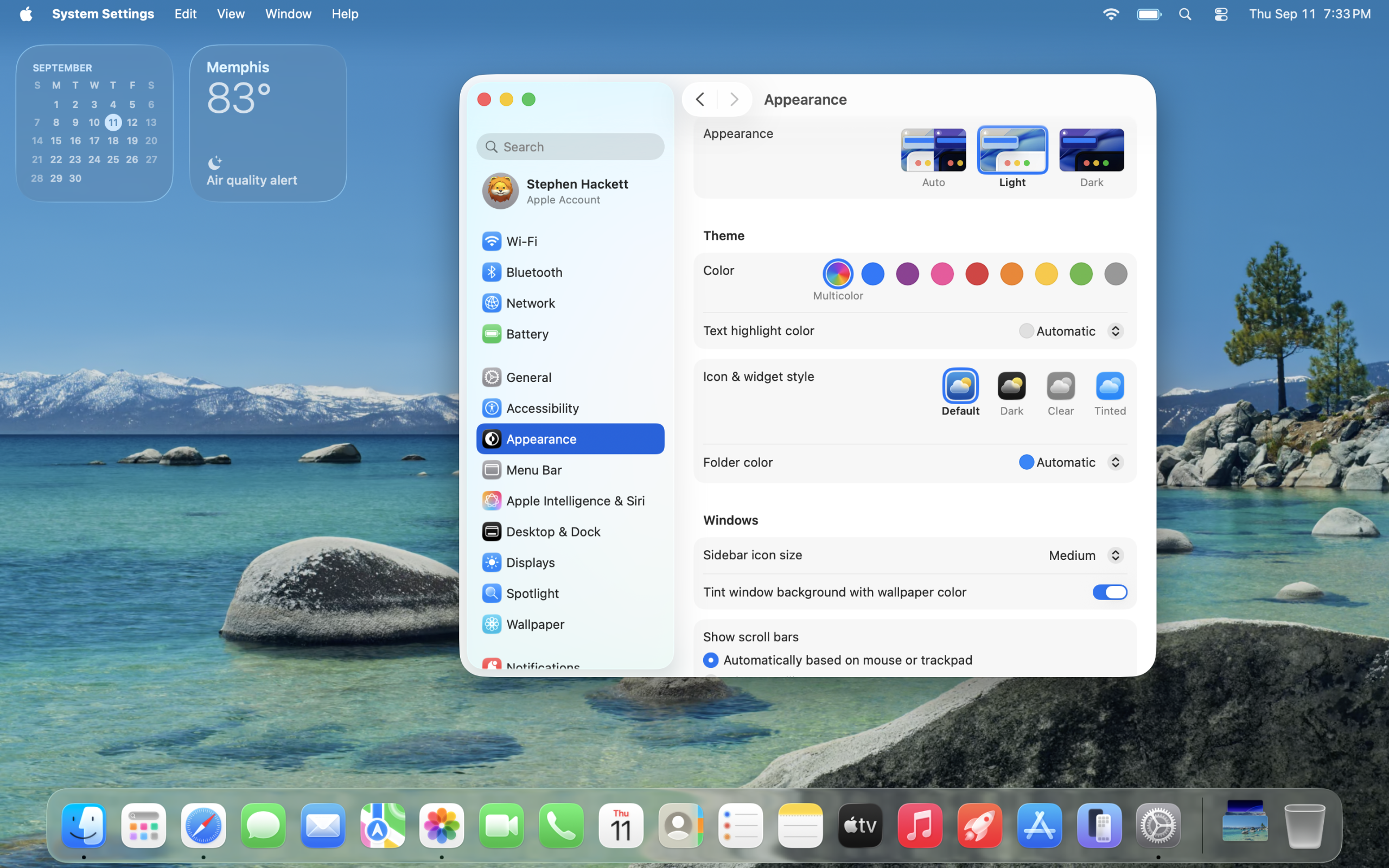 macOS Tahoe ライトスタイルの外観