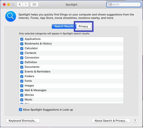 Spotlight Preferences