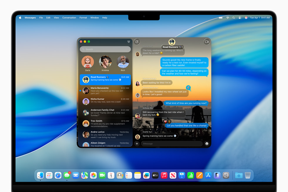 Application Messages macOS Tahoe avec design Liquid Glass