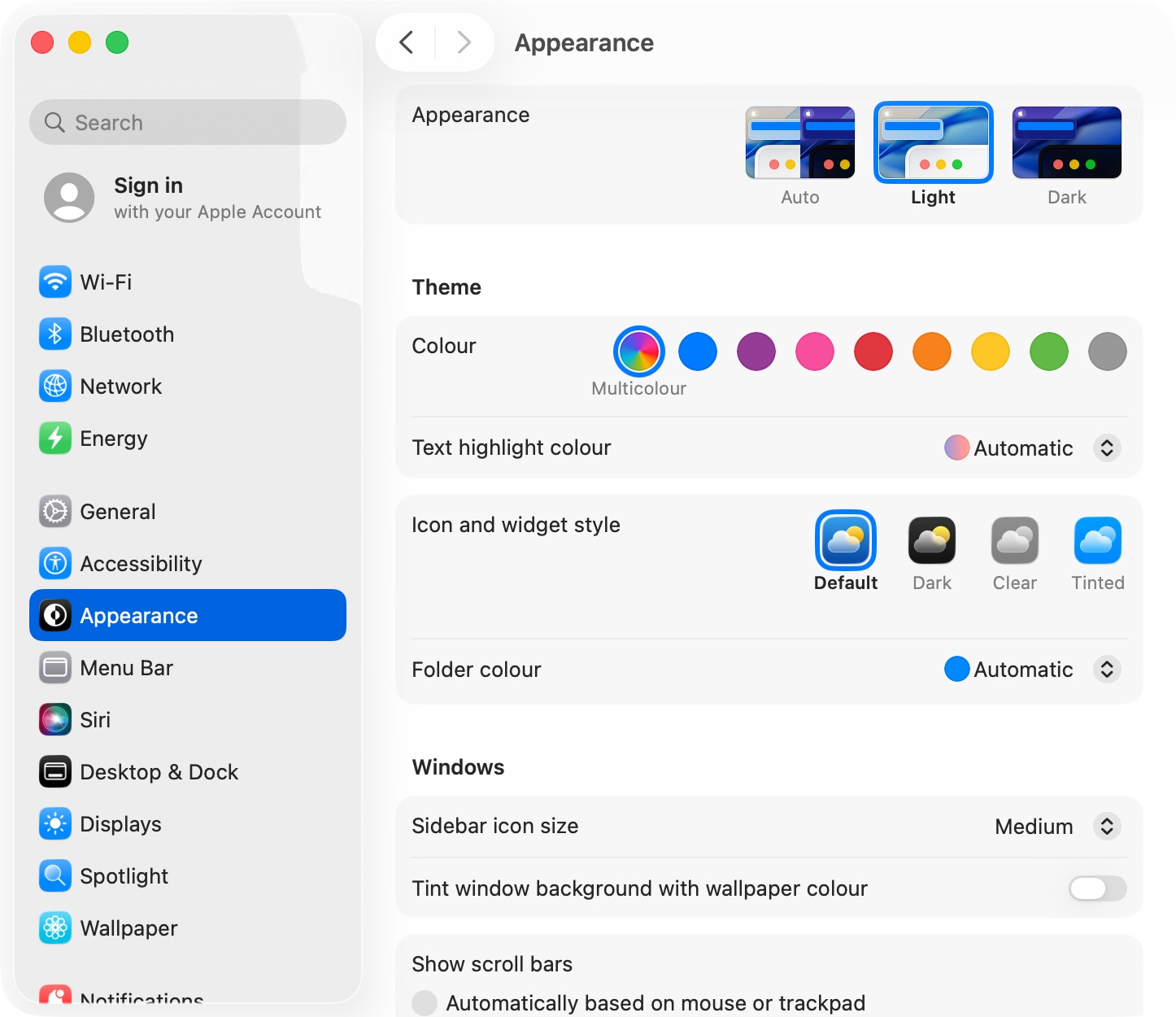 macOS Tahoe Appearance Settings