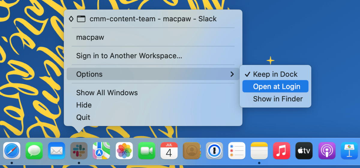 Dock Options Menu - Open at Login