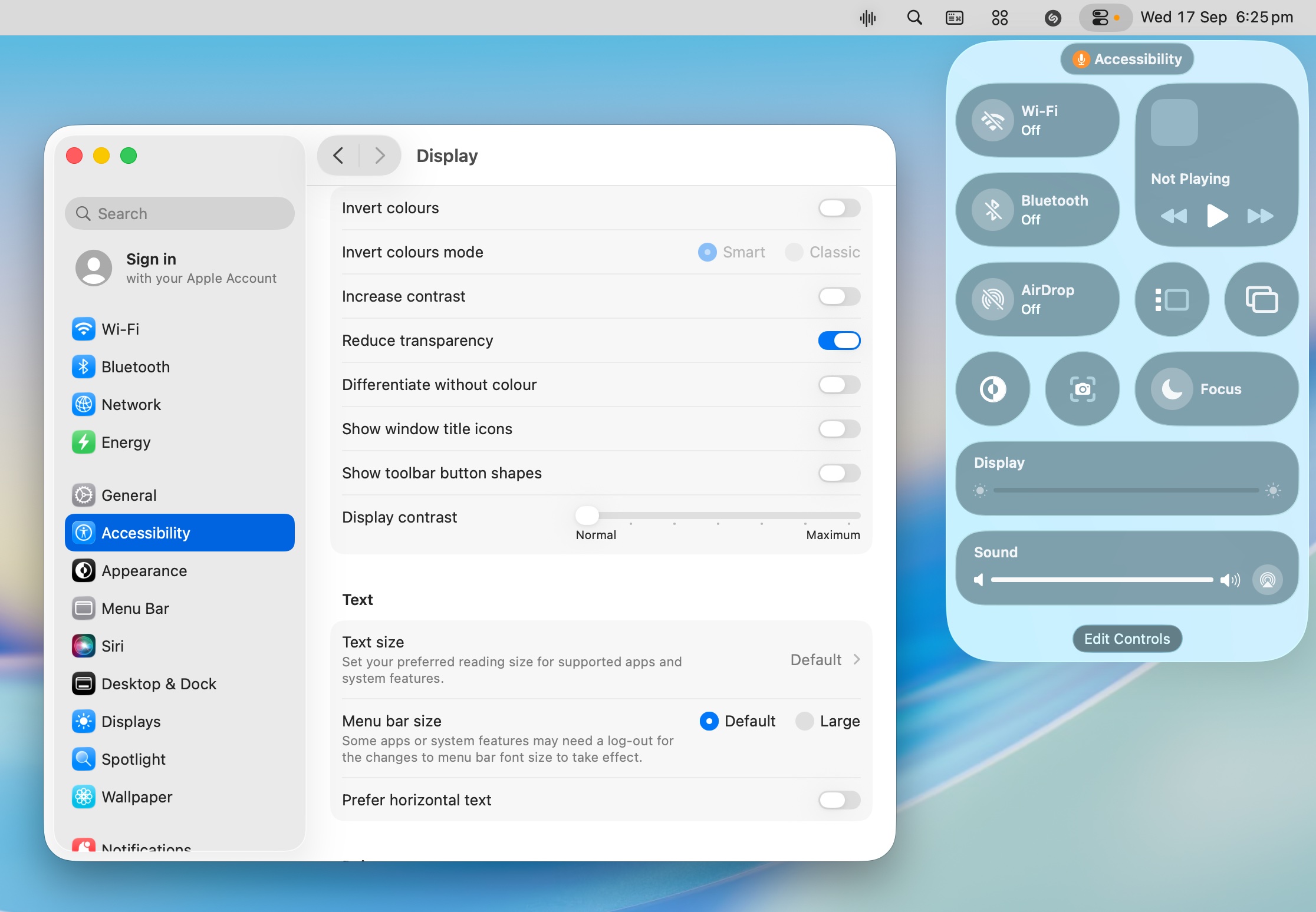 Reduce Transparency Settings in macOS Tahoe