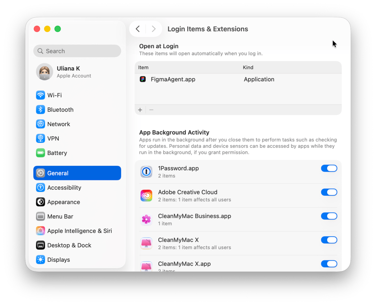 macOS System Settings Login Items Interface