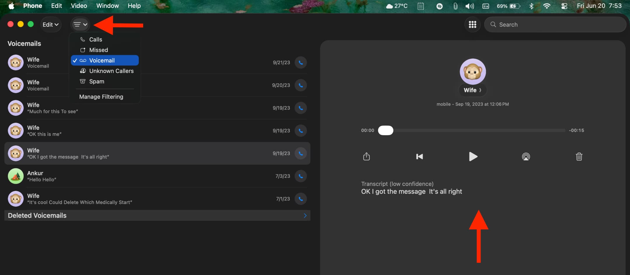 Voicemail Management Interface