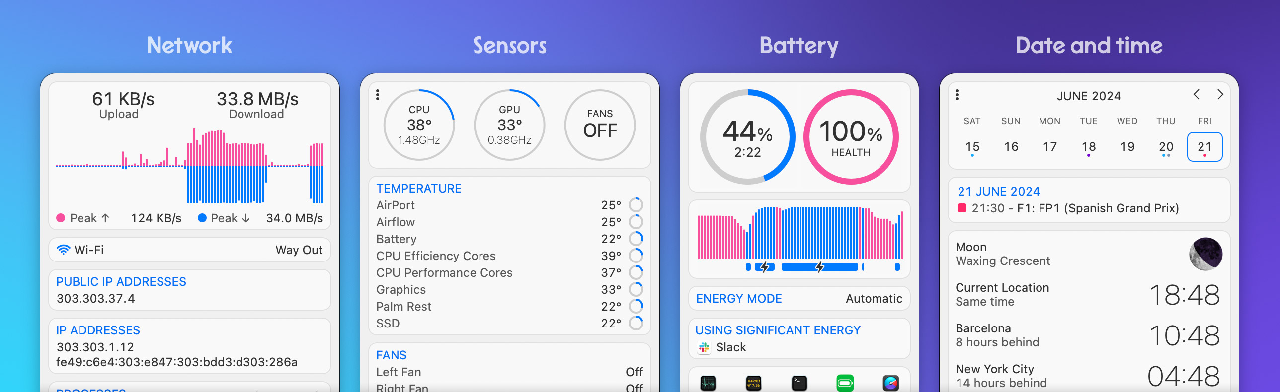 iStat Menus monitoring interface