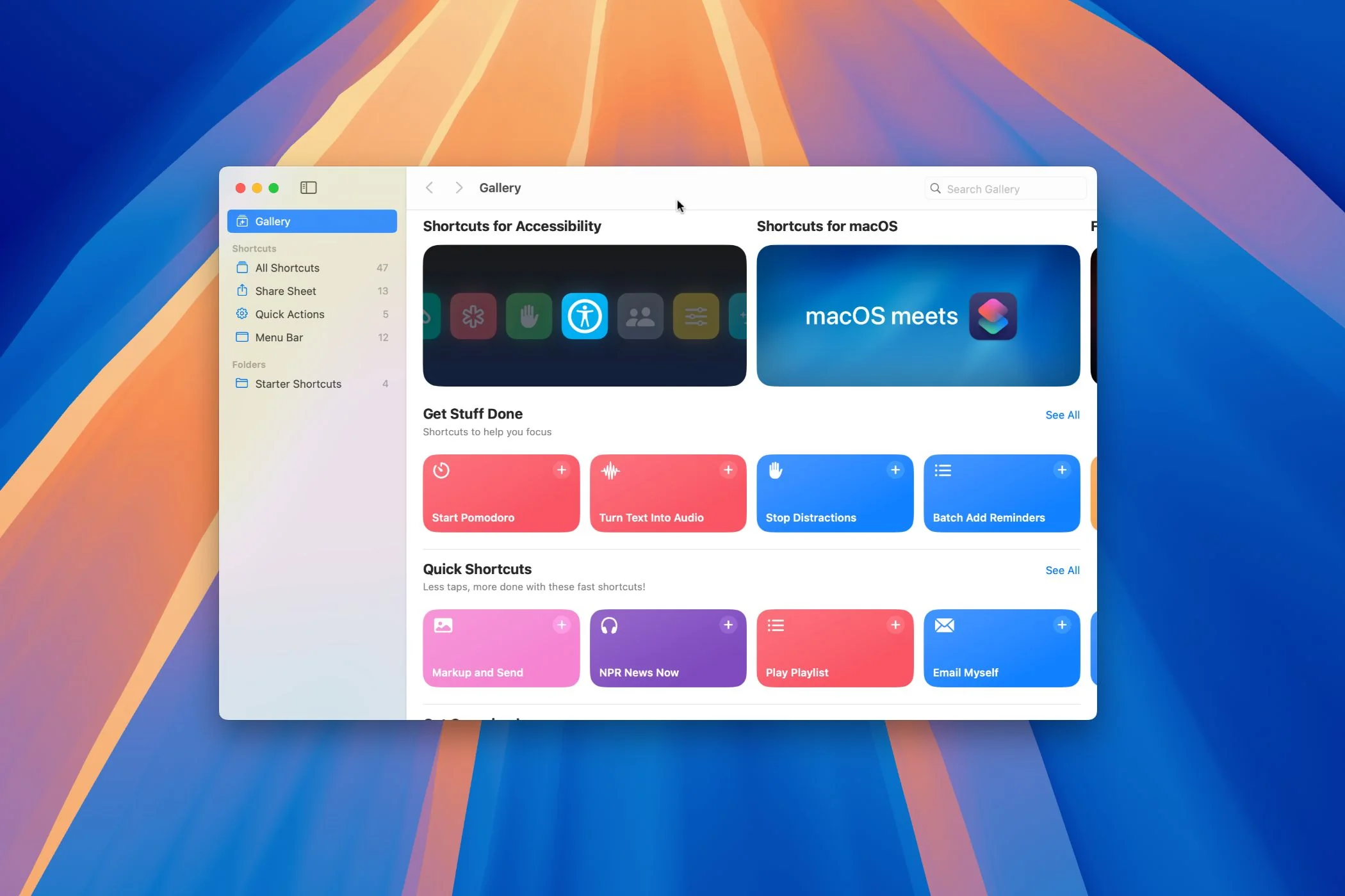 Interface de l'Application Raccourcis
