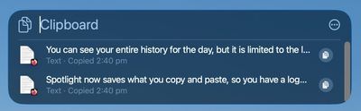 Spotlight clipboard history feature