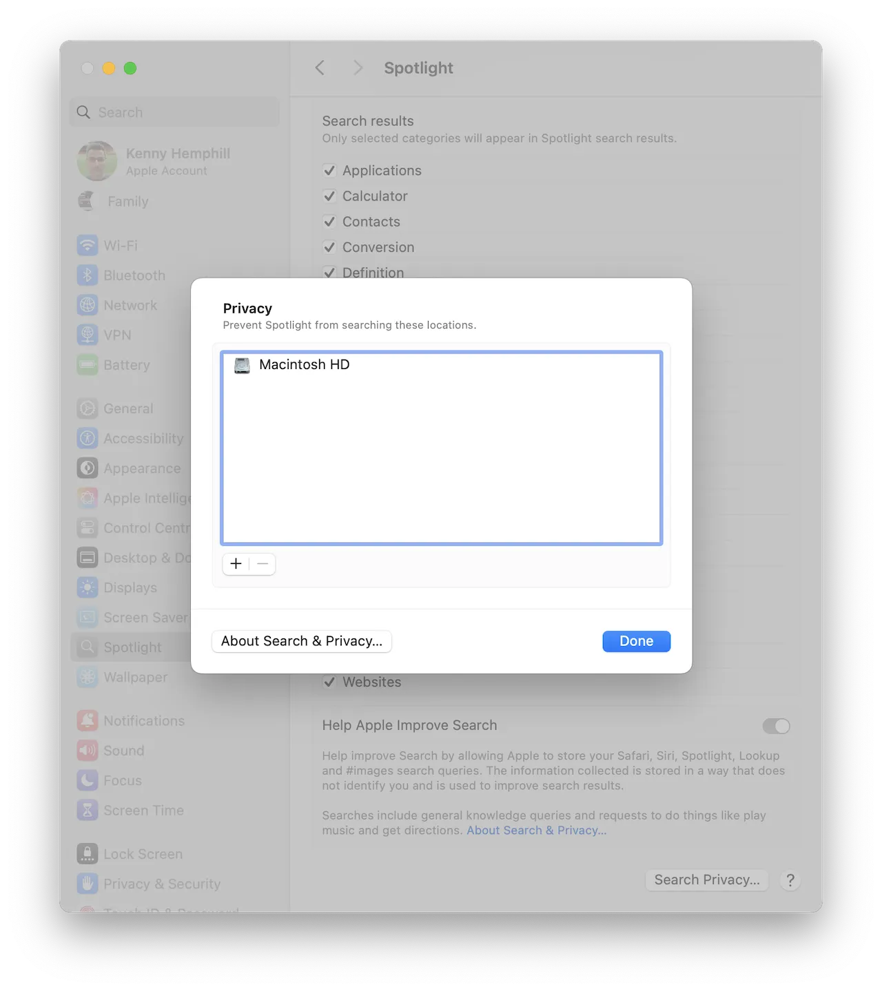 Spotlight Preferences