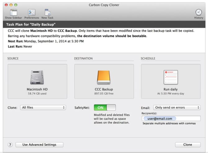 Carbon Copy Cloner Interface