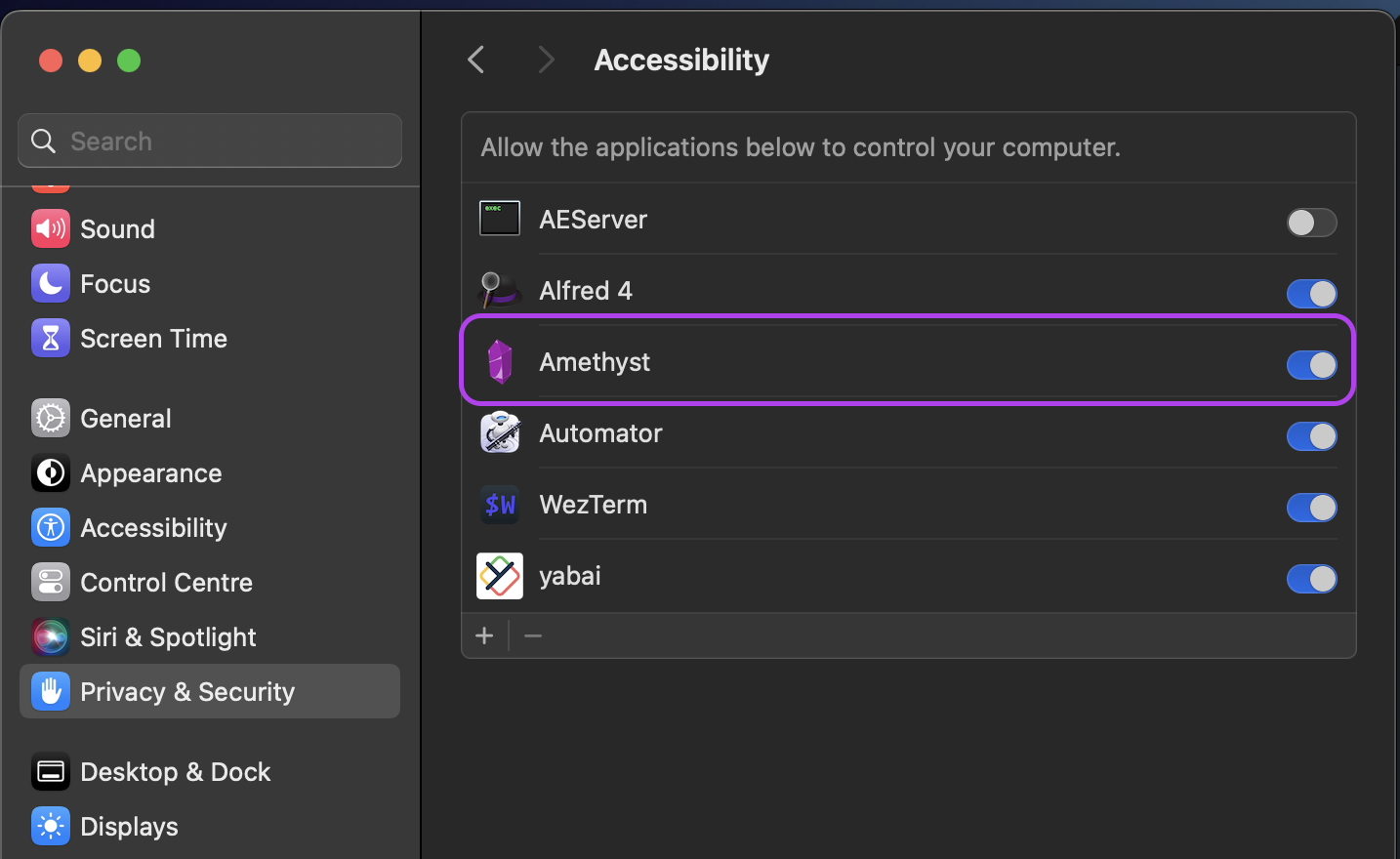 Amethyst Accessibility Permission