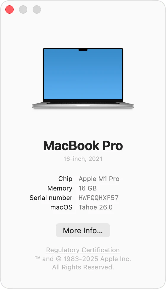 About This Mac showing system information