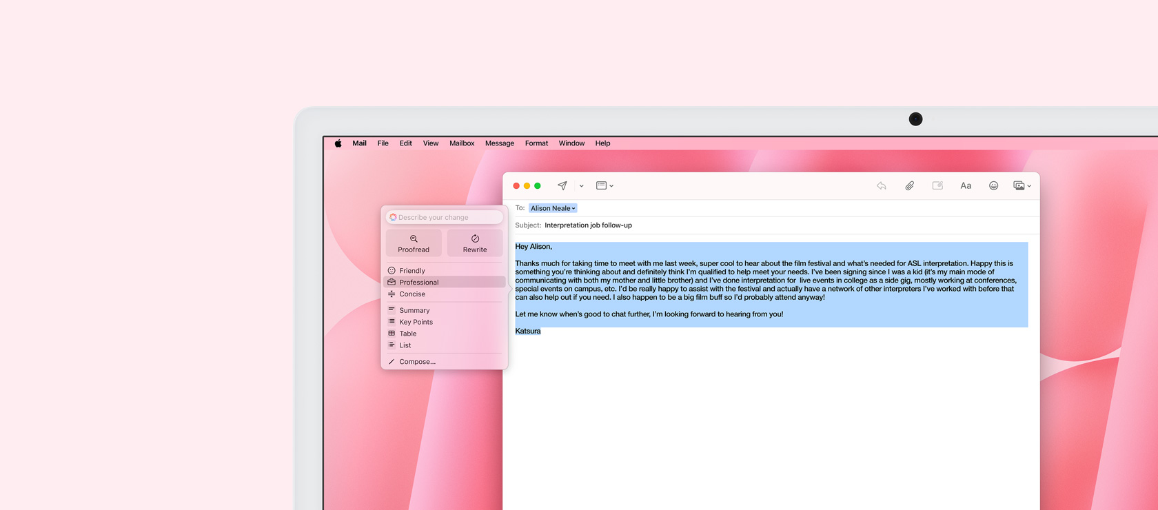 iMac with Apple Intelligence features