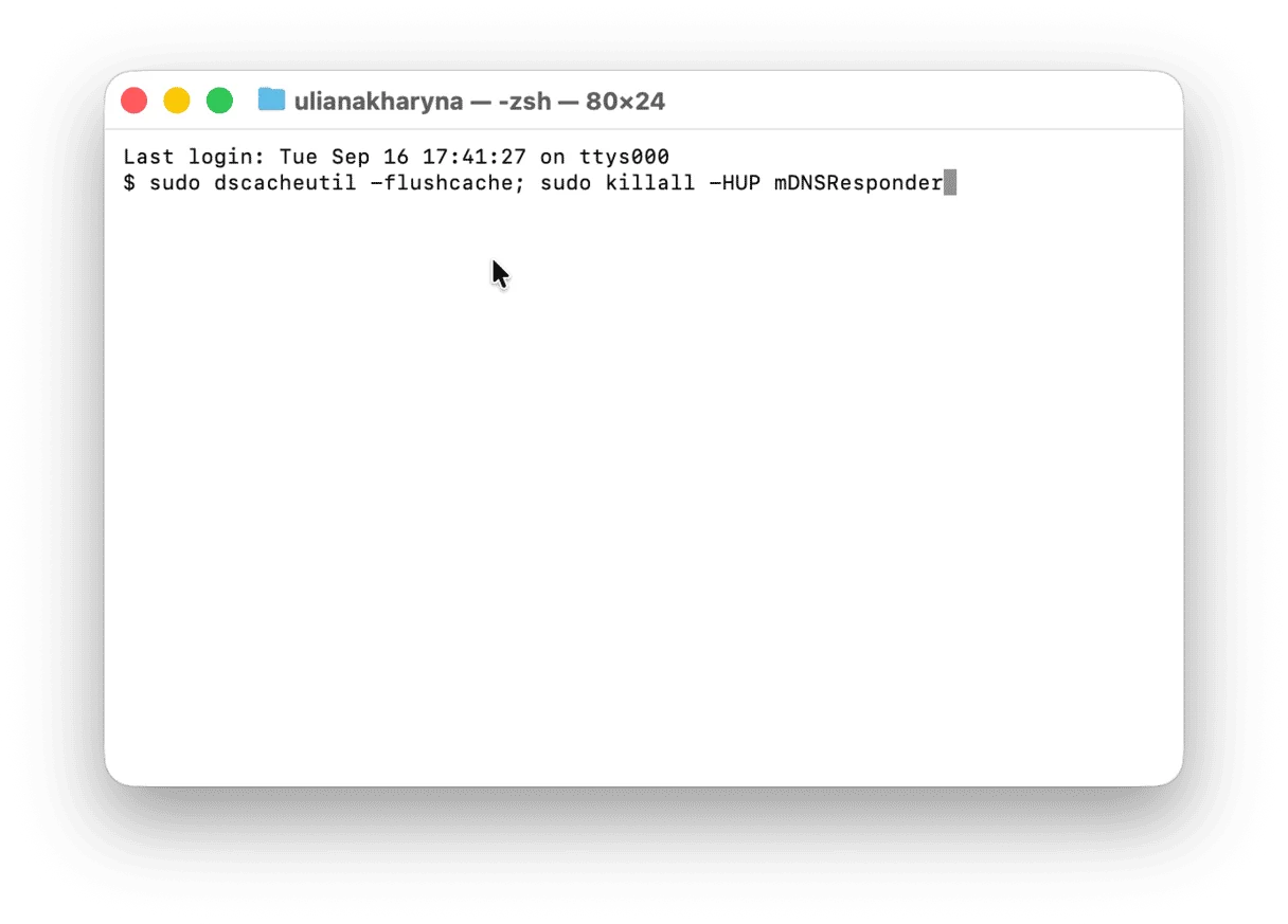 Commande de vidage DNS dans Terminal