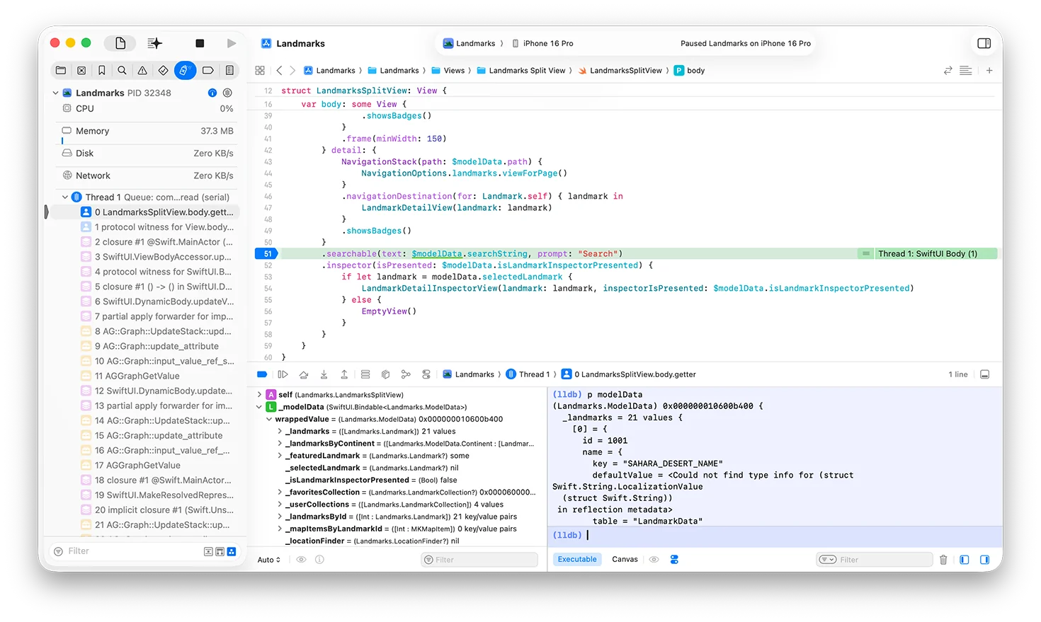 Xcode Debugging Interface