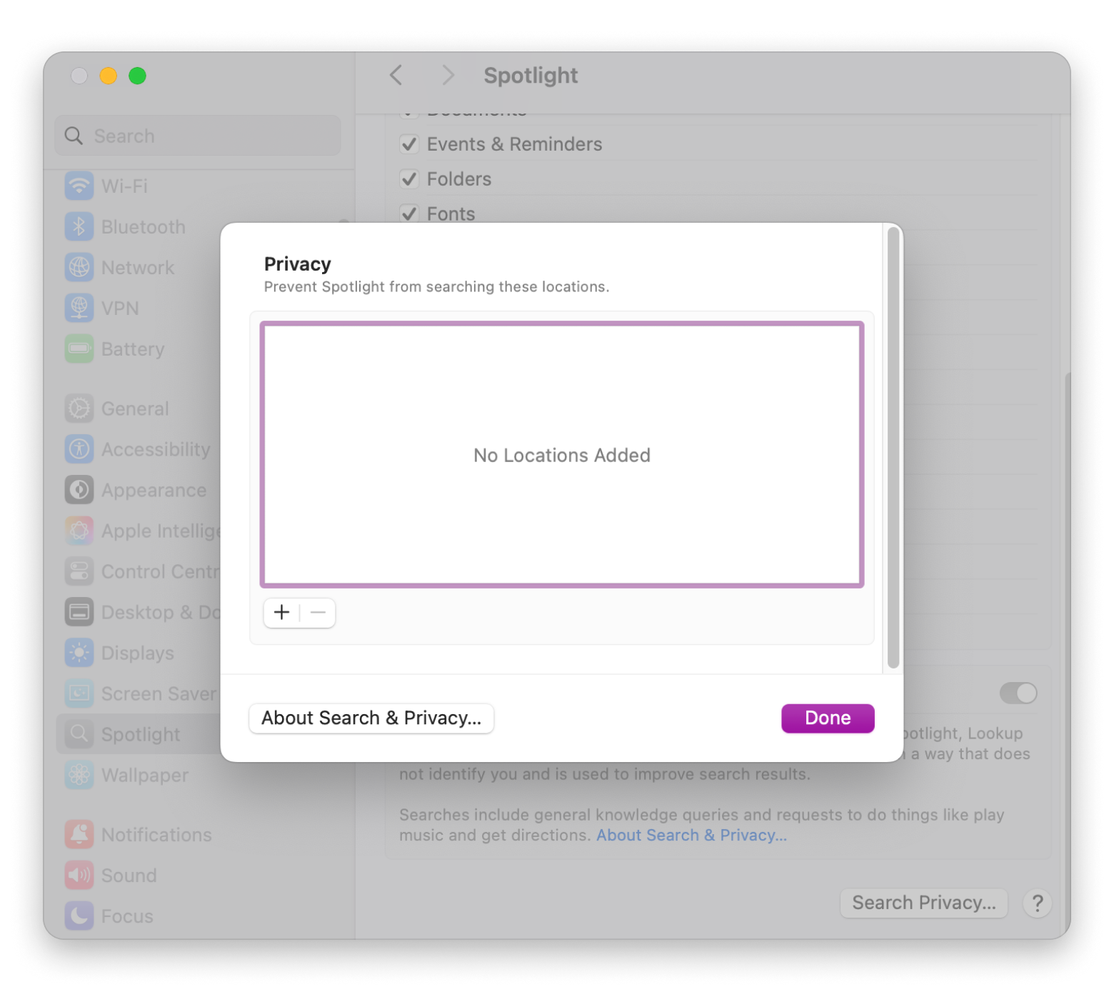 Spotlight Privacy Settings
