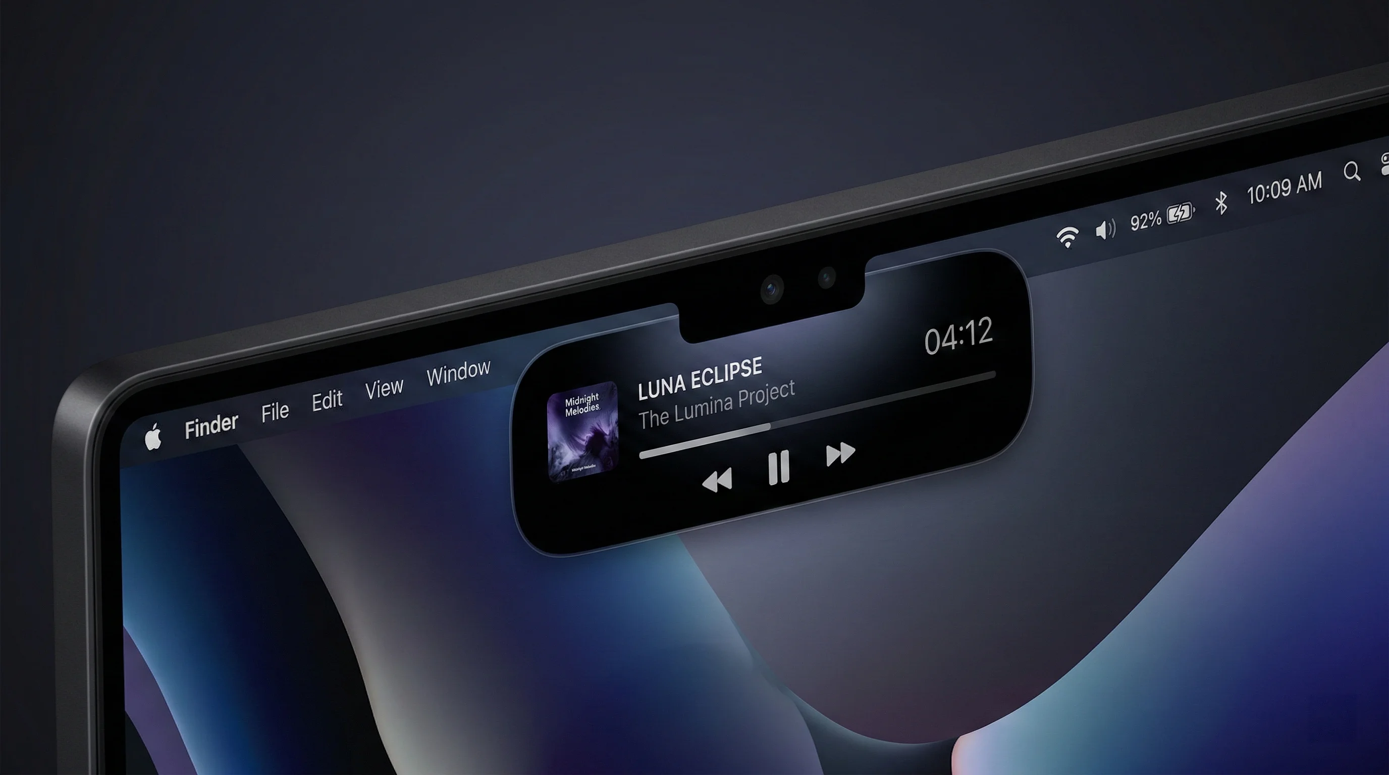 Концепт Dynamic Island на дисплее MacBook Pro